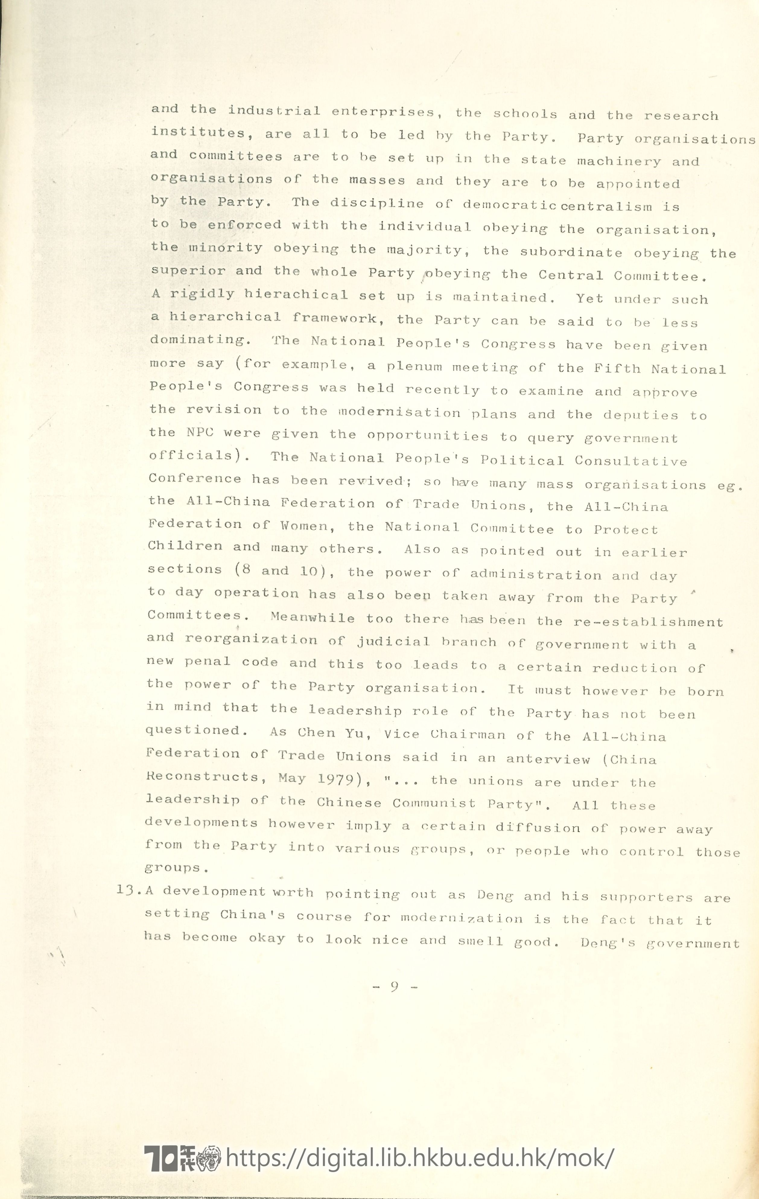   The rise of the technobureacracy & the four modernisations; Deng Xiao-ping and the four modernisations LEE, Yu See 