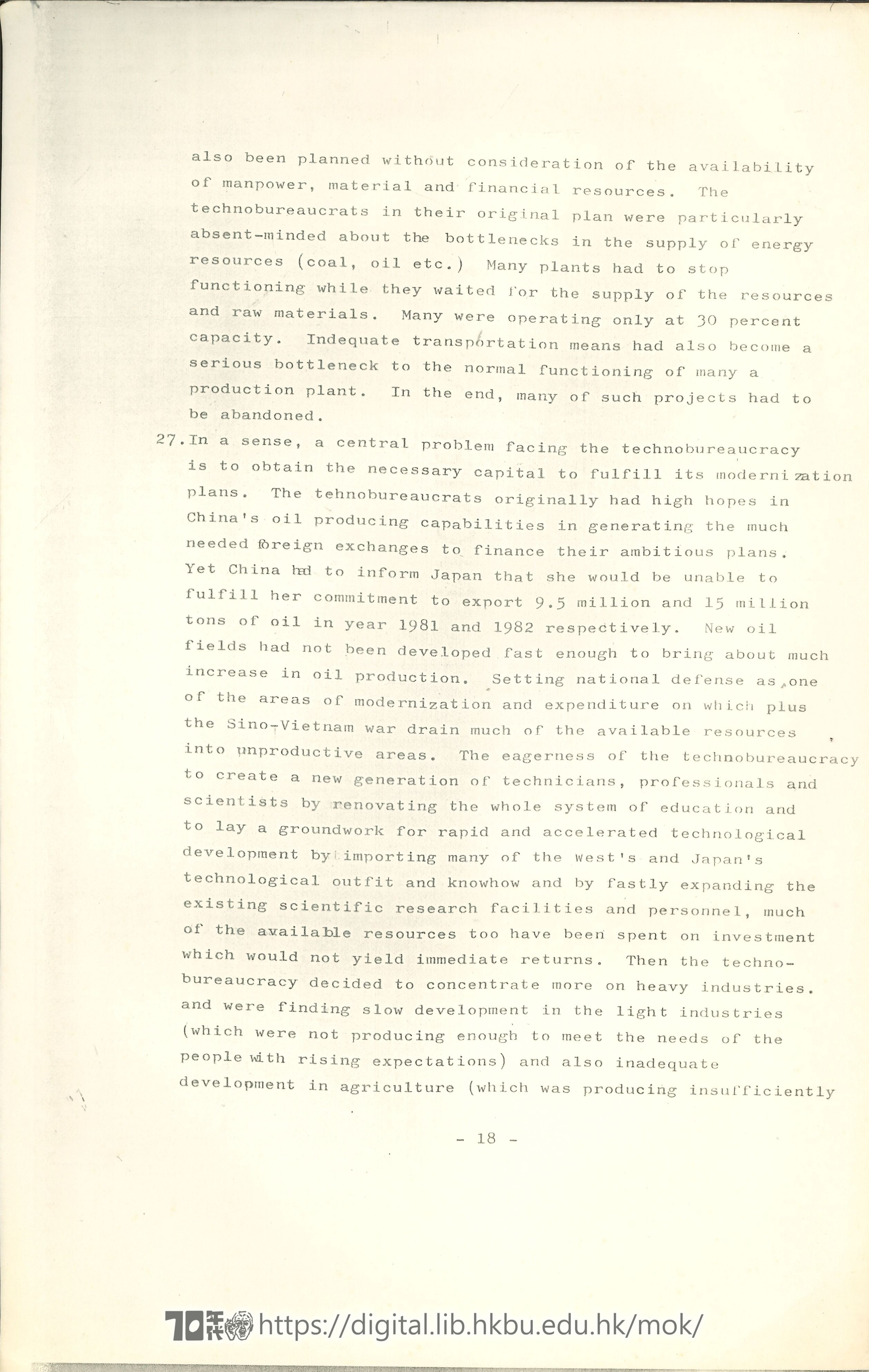   The rise of the technobureacracy & the four modernisations; Deng Xiao-ping and the four modernisations LEE, Yu See 