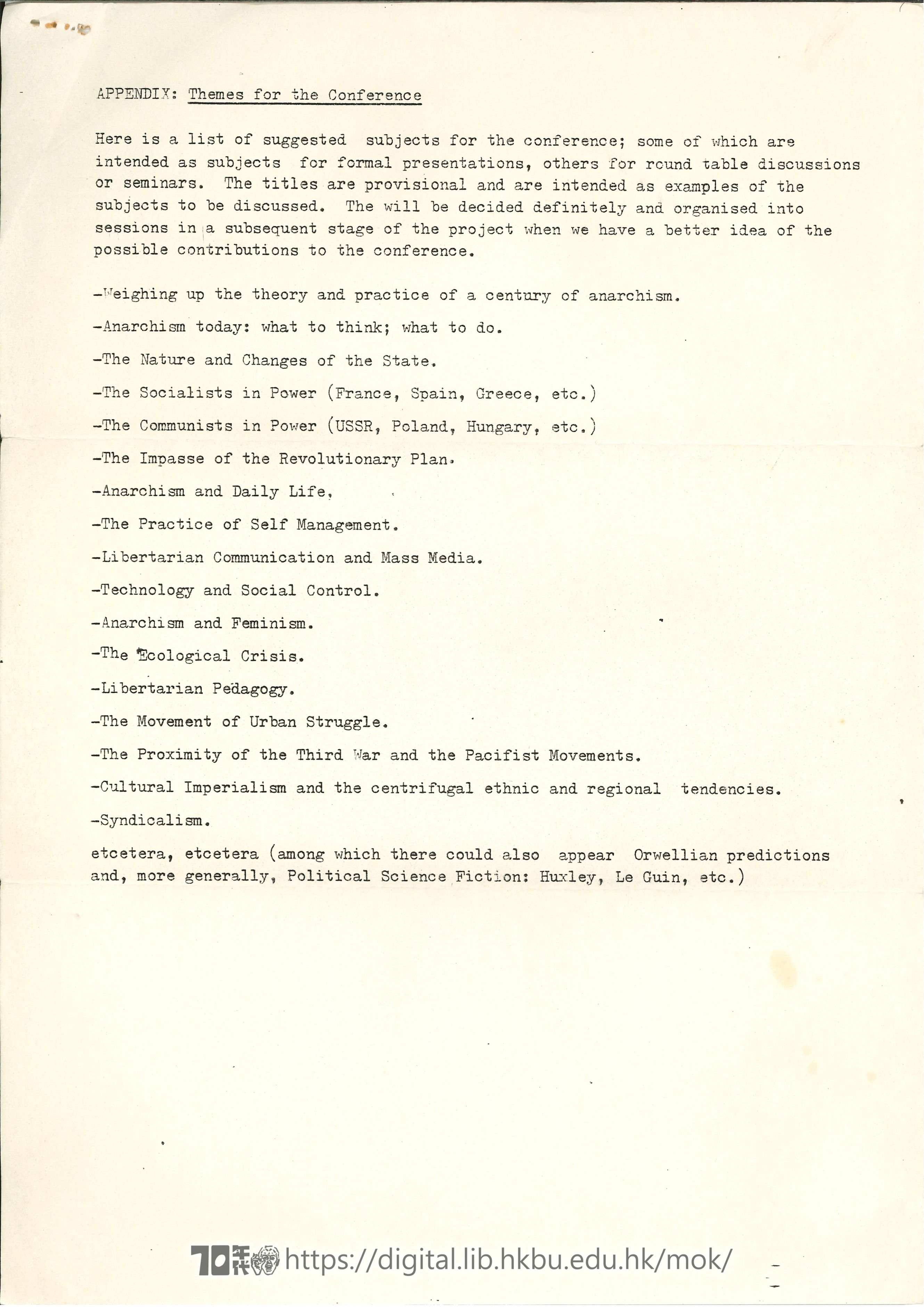   Letter about 1984 International Anarchist Gathering  