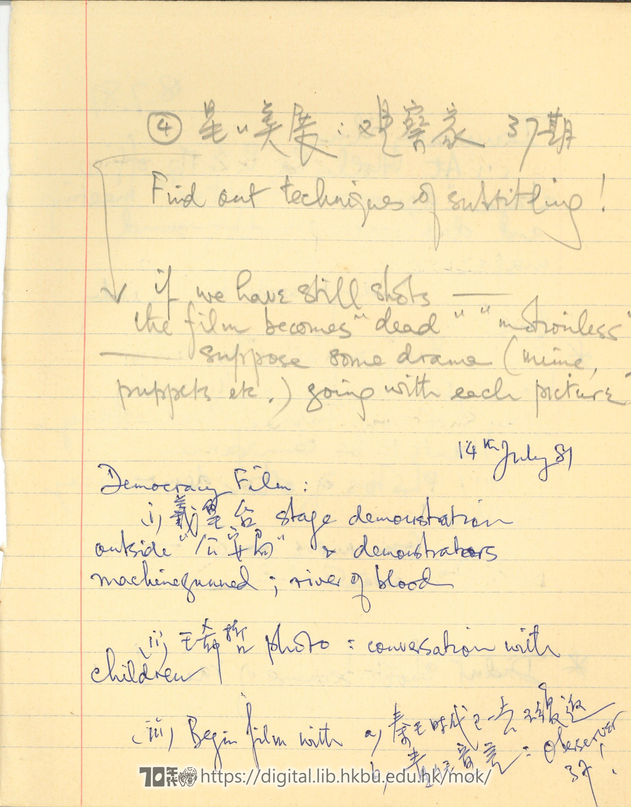   Personal notes and diary (1981-1984) MOK, Chiu Yu 